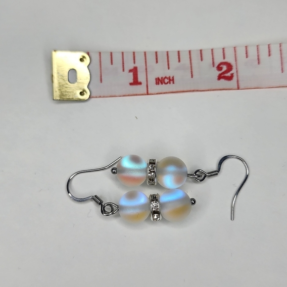 Matte White Blue Flash Holographic Mermaid Beads French Hook Earrings Beautiful - Picture 1 of 6